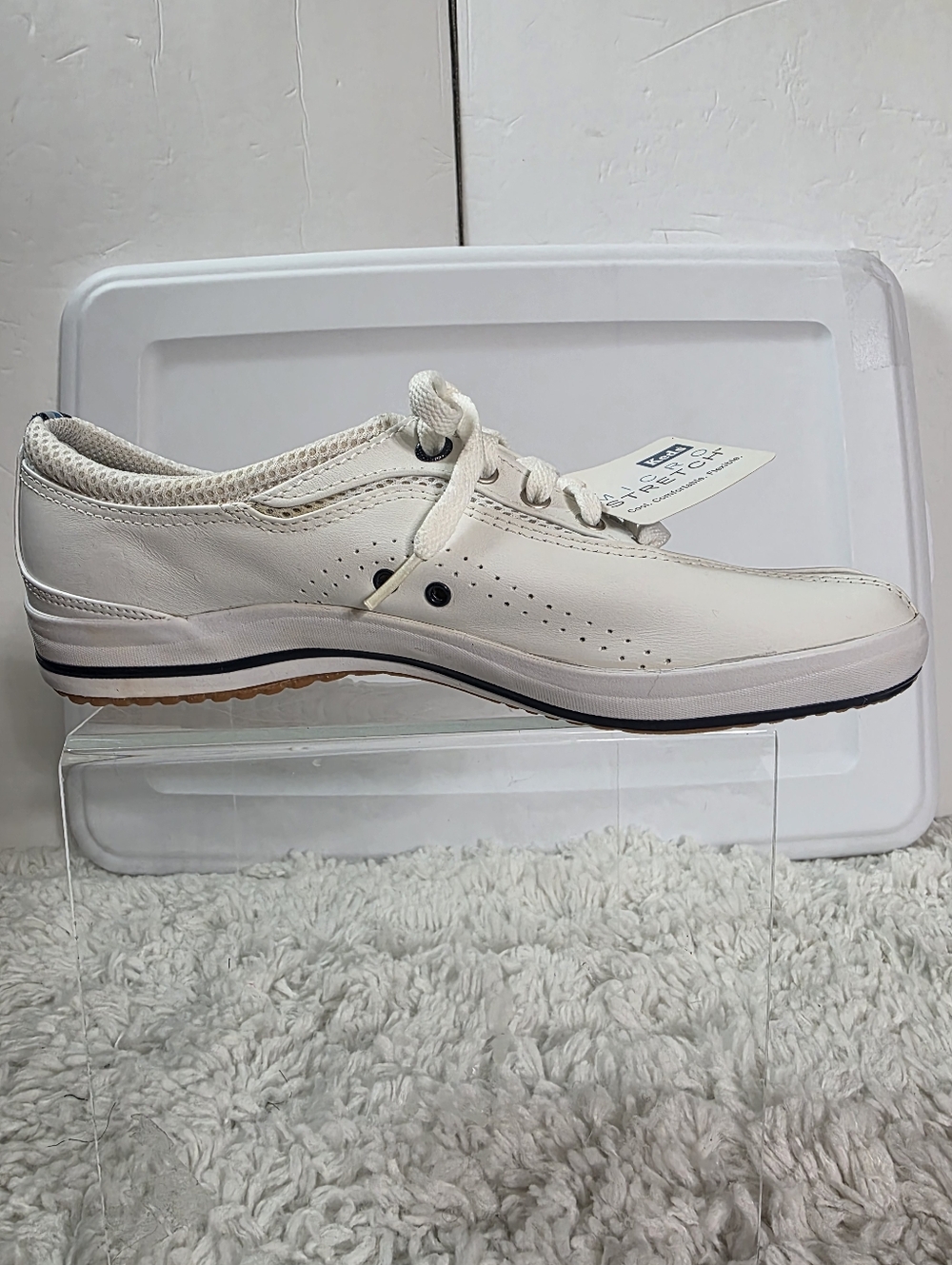 Keds Woman Lace-Up Sneaker in Off-White with Black Trim,Size:9